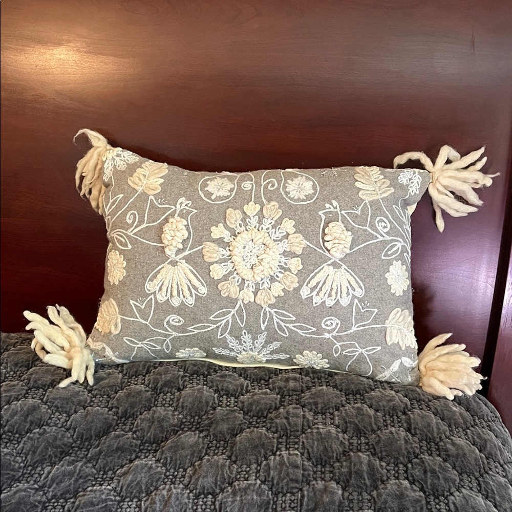 Cost Plus World Market Gray and Cream Floral Pillow